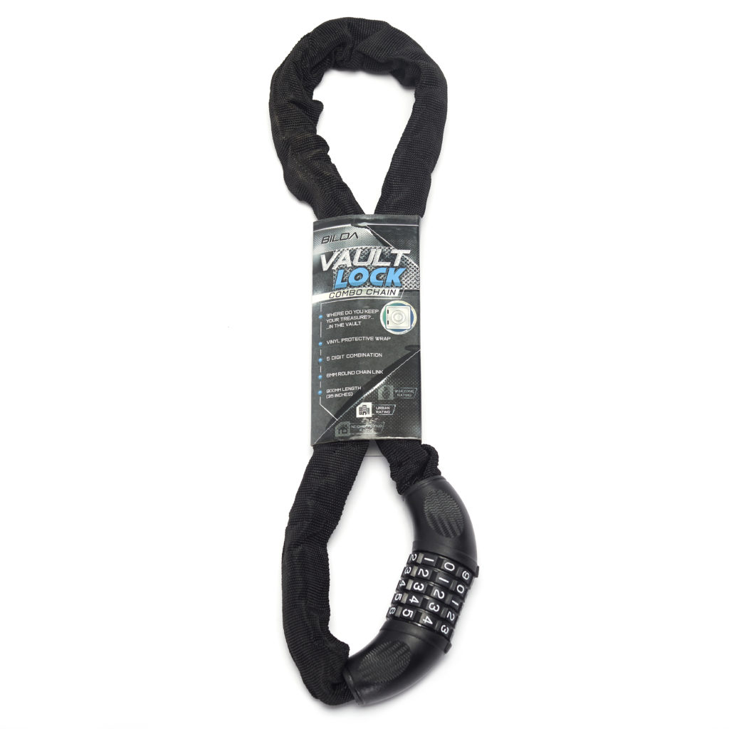 The original BildaBike Chain Lock! The Vault Lock has been serving our community for almost a decade! Featuring a strong 6mm width chain links and vinyl wrap, its a great lock to keep thieves at bay!

5 digit combination lock. Capable of locking 2 bikes up.

 

 