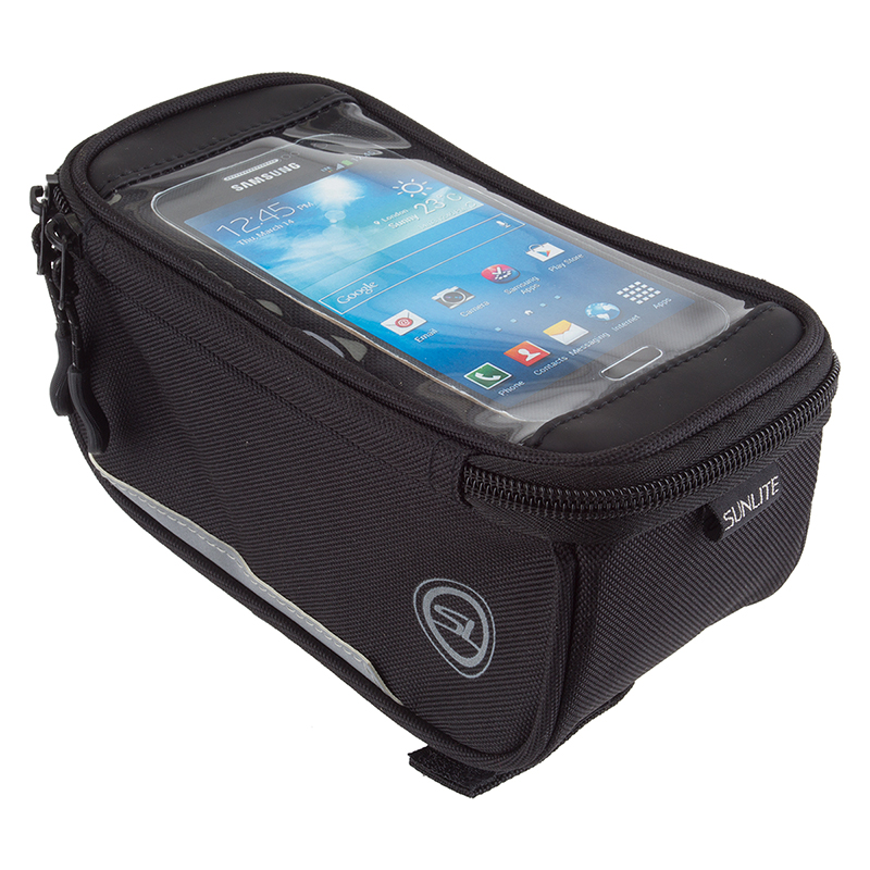 Clear, water resistant phone pocket - Fits most phones
 	Great for quick access while on bike
 	Window measures 3.25 x 5.5