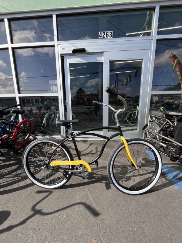 Black and yellow Affordabike Cruiser (Silver handlebars)